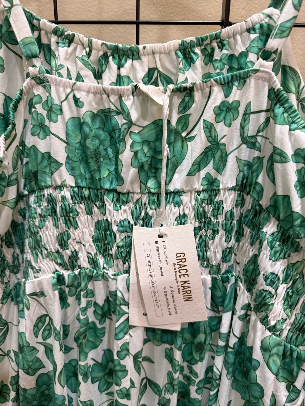 Grace Karin Green and White Floral Smocked Maxi Dress - Picture 5 of 5